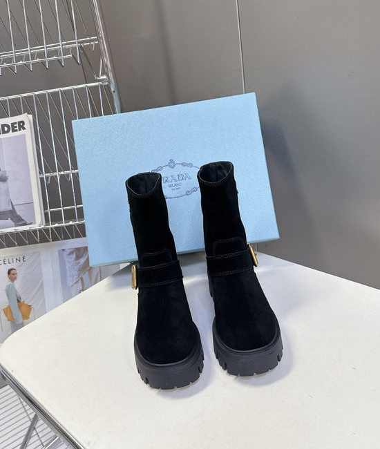 Prada Triangle Logo Slip On Ankle Boots Non Slip Sole