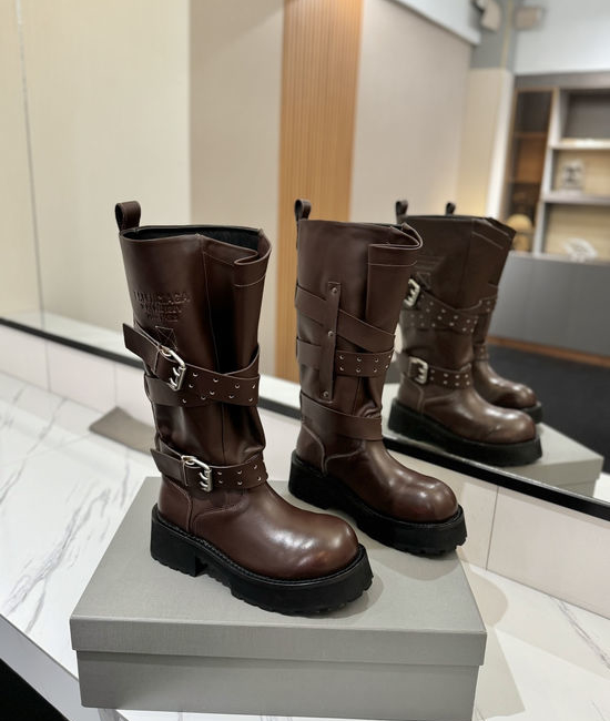 Balenciaga Calfskin High Boots With Adjustable Buckle Straps