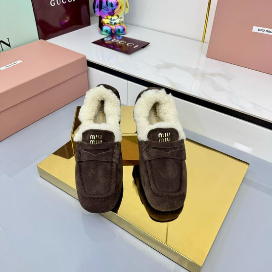 Miu Miu European Style Pure Wool Loafers Shoes