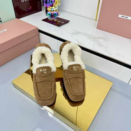Miu Miu European Style Pure Wool Loafers Shoes