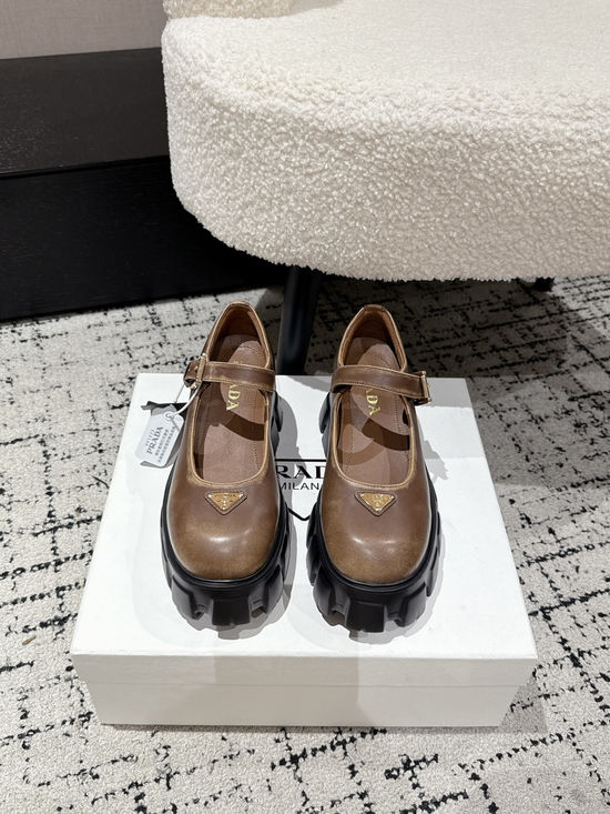 Prada Leather Platform Mary Jane Loafers Retro Comfortable Dress Shoes