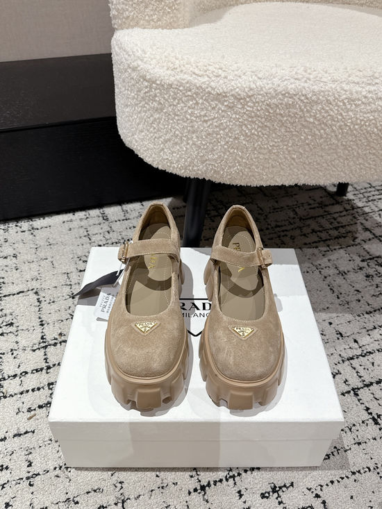 Prada Leather Platform Mary Jane Loafers Retro Comfortable Dress Shoes