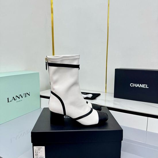 Chanel Genuine Leather Ankle Boots with Decorative Metal Buckle