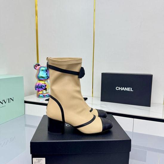 Chanel Genuine Leather Ankle Boots with Decorative Metal Buckle