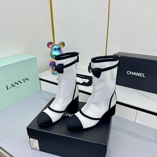 Chanel Genuine Leather Ankle Boots with Decorative Metal Buckle