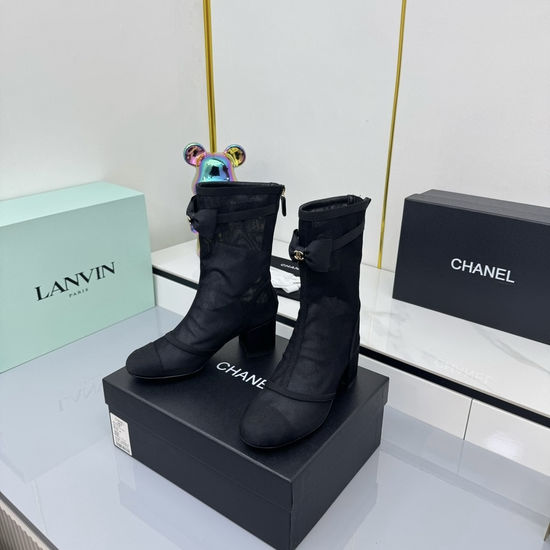 Chanel Genuine Leather Ankle Boots with Decorative Metal Buckle