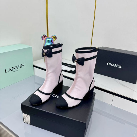 Chanel Genuine Leather Ankle Boots with Decorative Metal Buckle