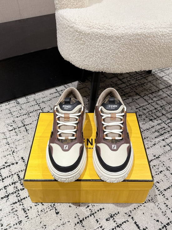 Fendi Leather Mesh Thick Sole Low Top Casual Sneakers