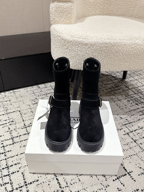 Prada Suede Trim Slip-on Long Boots Comfortable All-match Daily