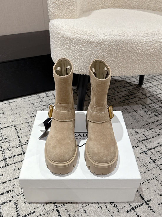 Prada Suede Trim Slip-on Long Boots Comfortable All-match Daily