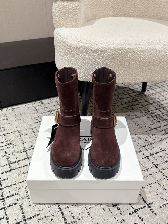 Prada Suede Trim Slip-on Long Boots Comfortable All-match Daily