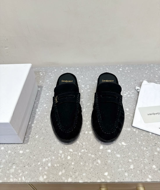 Yves Saint Laurent YSL Genuine Leather Slip On Loafer Mules Business Casual Shoes