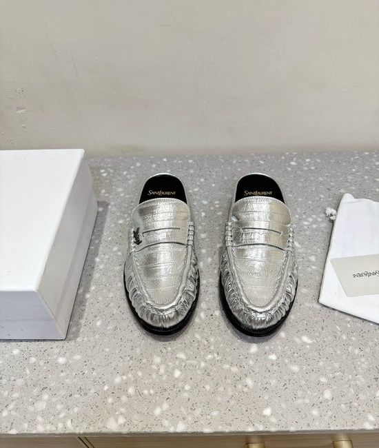 Yves Saint Laurent YSL Genuine Leather Slip On Loafer Mules Business Casual Shoes