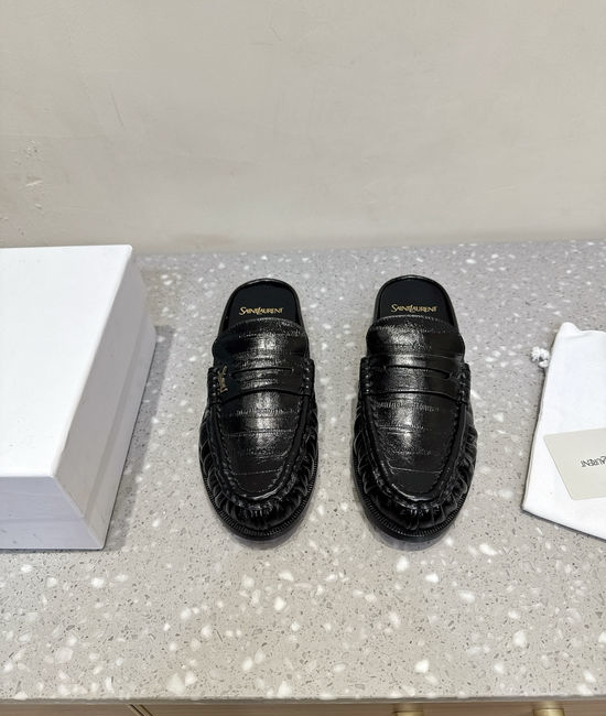 Yves Saint Laurent YSL Genuine Leather Slip On Loafer Mules Business Casual Shoes