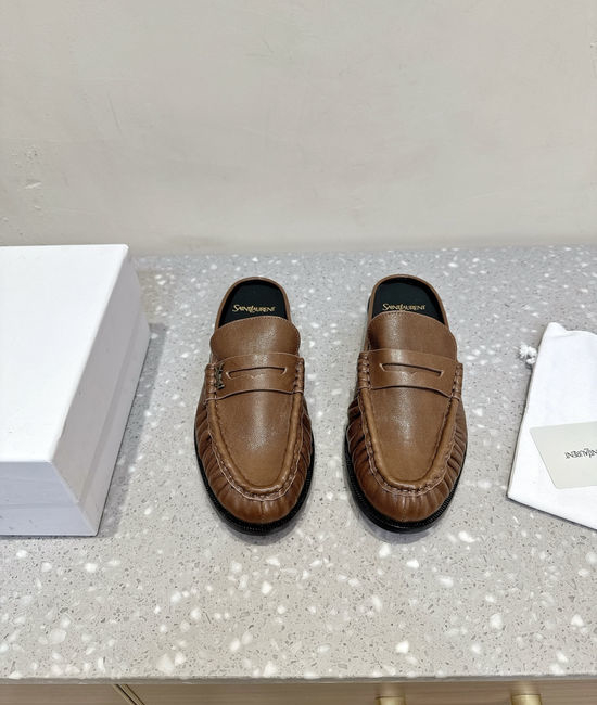 Yves Saint Laurent YSL Genuine Leather Slip On Loafer Mules Business Casual Shoes