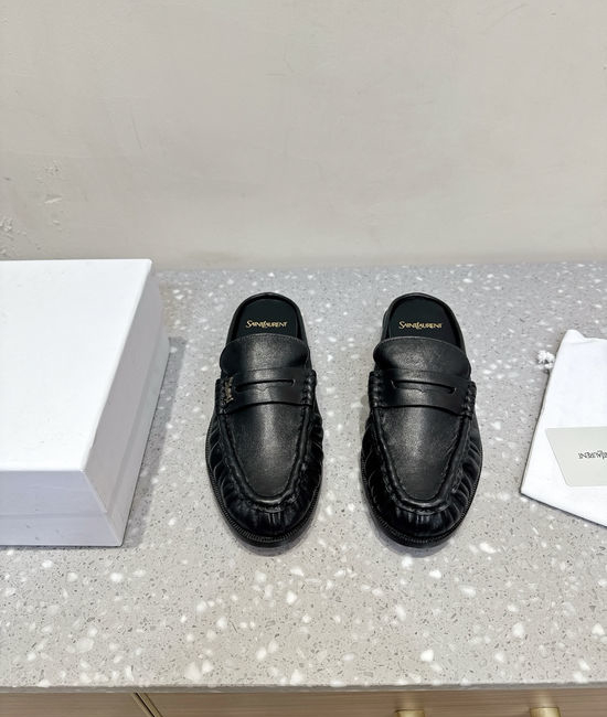Yves Saint Laurent YSL Genuine Leather Slip On Loafer Mules Business Casual Shoes