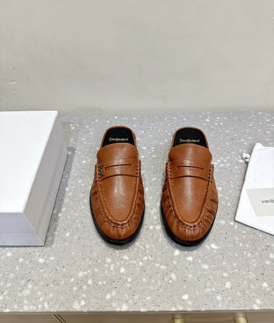 Yves Saint Laurent YSL Genuine Leather Slip On Loafer Mules Business Casual Shoes
