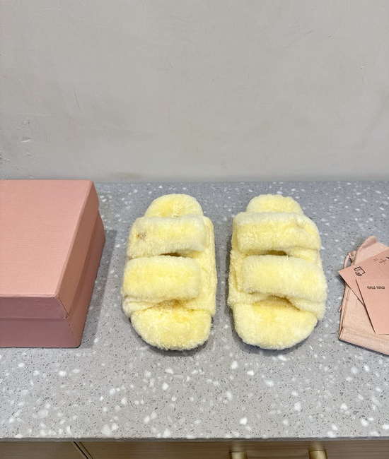Miu Miu Magic Tape Closure Genuine Wool Lined Warm Slippers