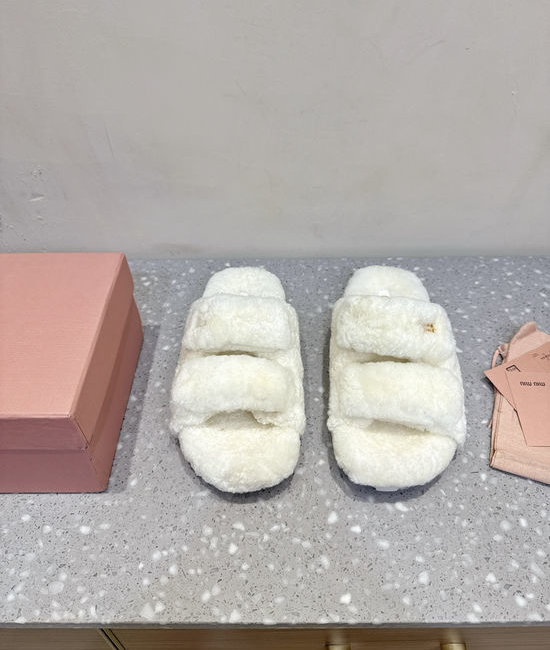 Miu Miu Magic Tape Closure Genuine Wool Lined Warm Slippers