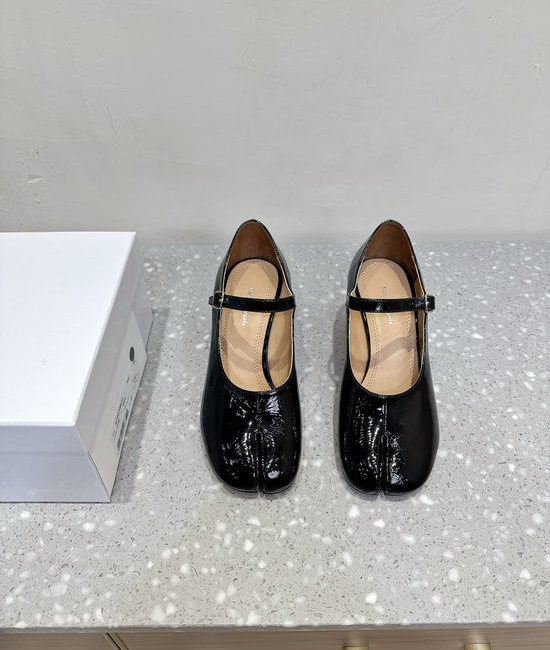 Maison Margiela MM6 Chunky Heel Split Toe Mary Jane Ballet Flats Soft Leather