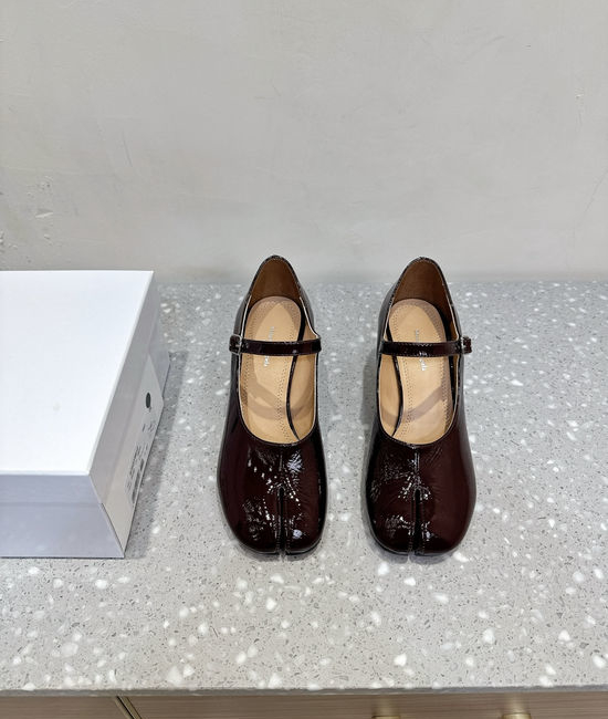 Maison Margiela MM6 Chunky Heel Split Toe Mary Jane Ballet Flats Soft Leather