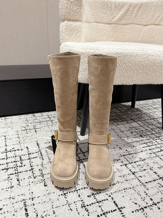 Prada Genuine Leather Slip-on Knee High Boots Elegant Slim Fit