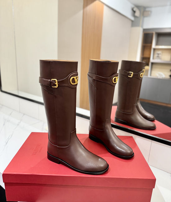 Valentino Calfskin Slip-On Boots With Metal Logo Buckle