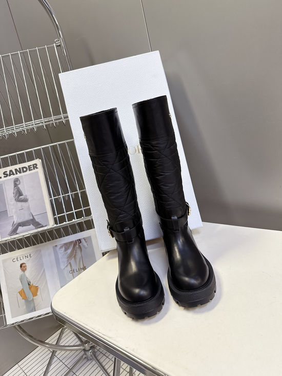 Christian Dior Sleek Leather Tall Combat Boots with Logo Accents