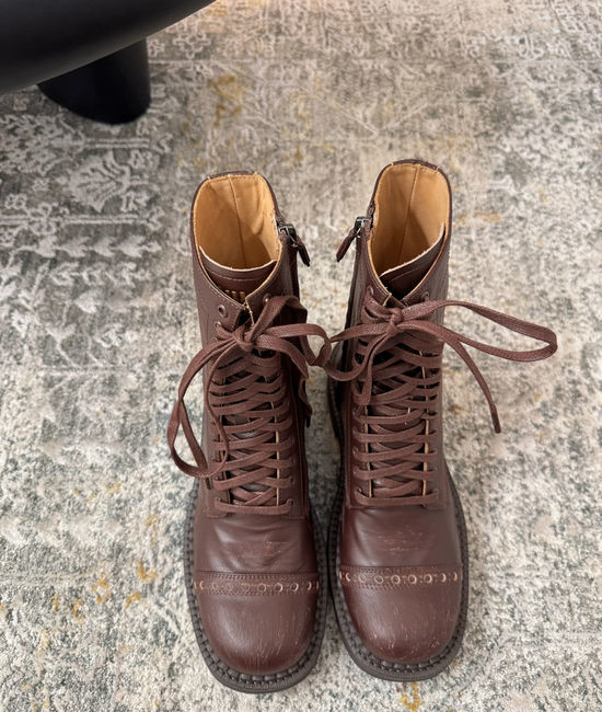 Miu Miu Premium Leather Biker Boots with Non-slip Sole