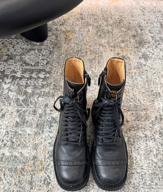 Miu Miu Premium Leather Biker Boots with Non-slip Sole