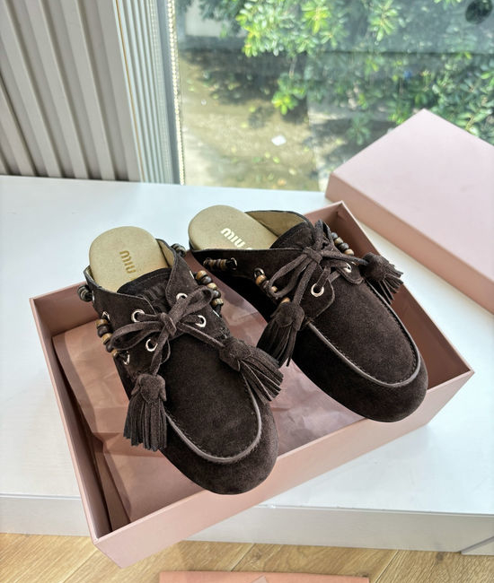 Miu Miu Suede Tassel Slip-on Casual Comfortable Boat Shoes