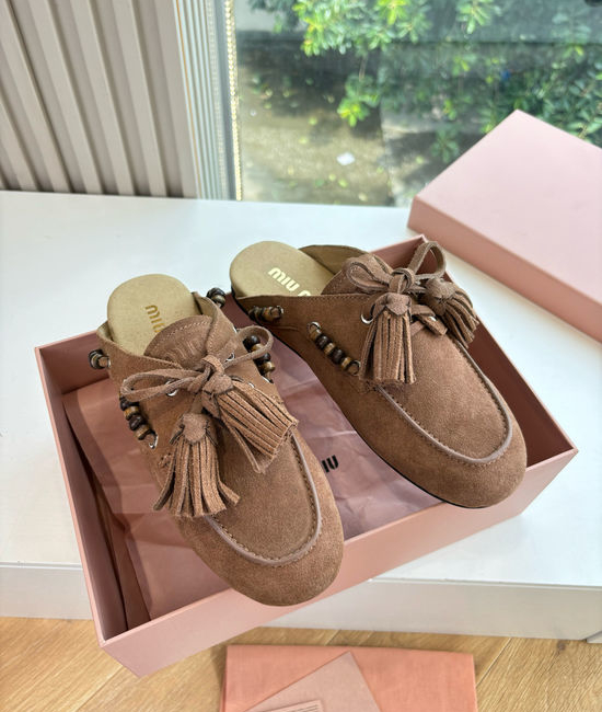 Miu Miu Suede Tassel Slip-on Casual Comfortable Boat Shoes