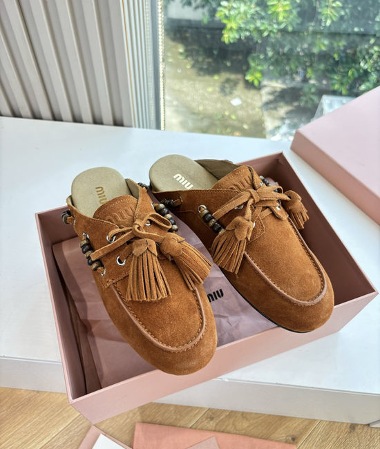 Miu Miu Suede Tassel Slip-on Casual Comfortable Boat Shoes