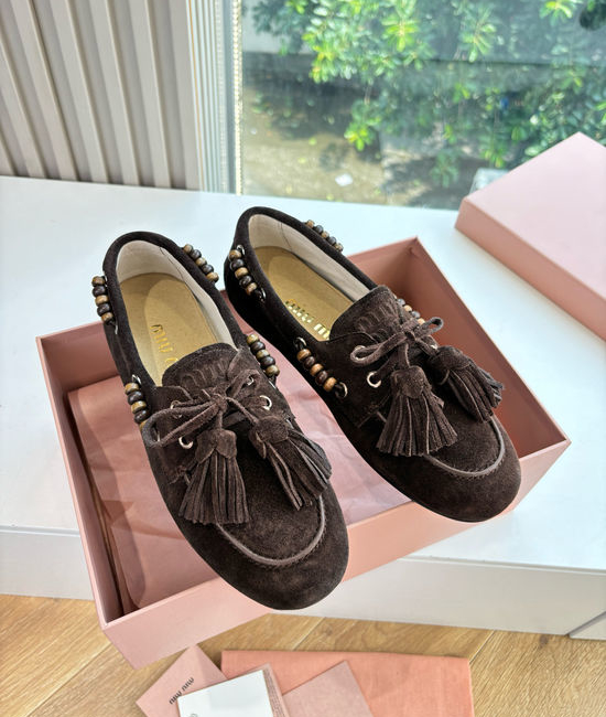Miu Miu Suede Slip-on Loafers Comfortable Casual Daily Shoes