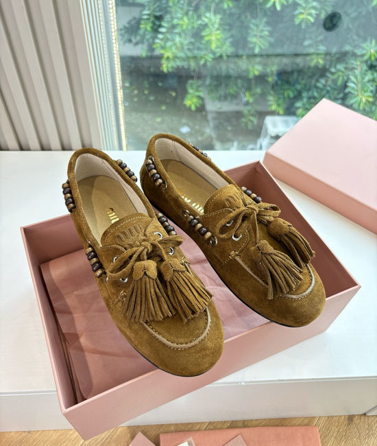 Miu Miu Suede Slip-on Loafers Comfortable Casual Daily Shoes