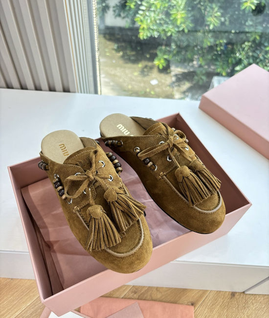 Miu Miu Suede Tassel Slip-on Casual Comfortable Boat Shoes