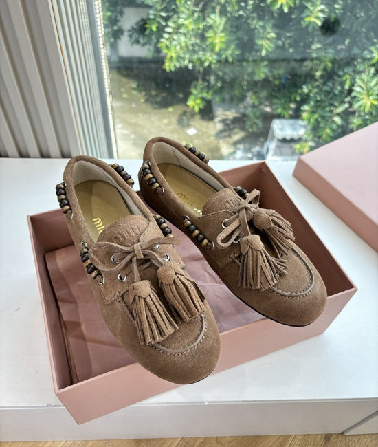Miu Miu Suede Slip-on Loafers Comfortable Casual Daily Shoes