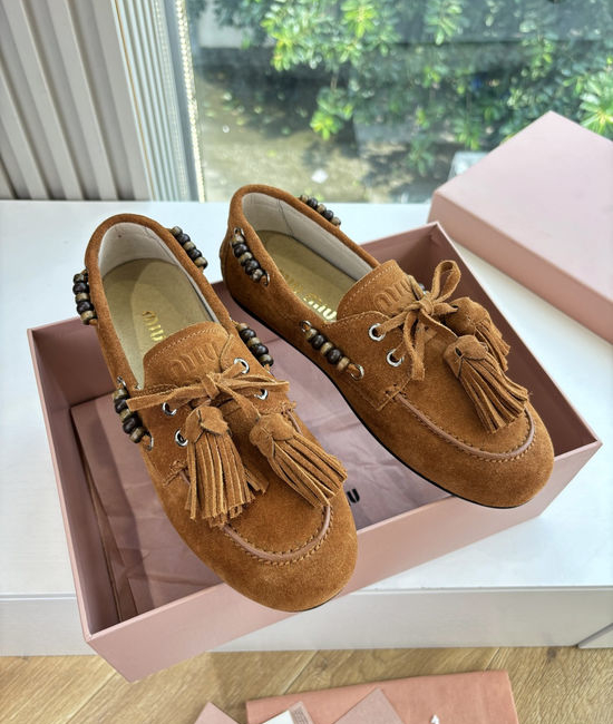 Miu Miu Suede Slip-on Loafers Comfortable Casual Daily Shoes