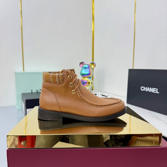 Chanel Color Block Leather Comfortable Short Ankle Boots