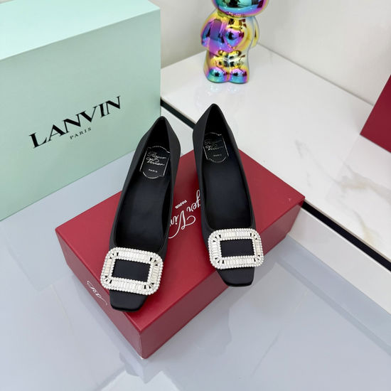 Roger Viver Crystal Buckle Satin Kitten Heel Slingback Pumps