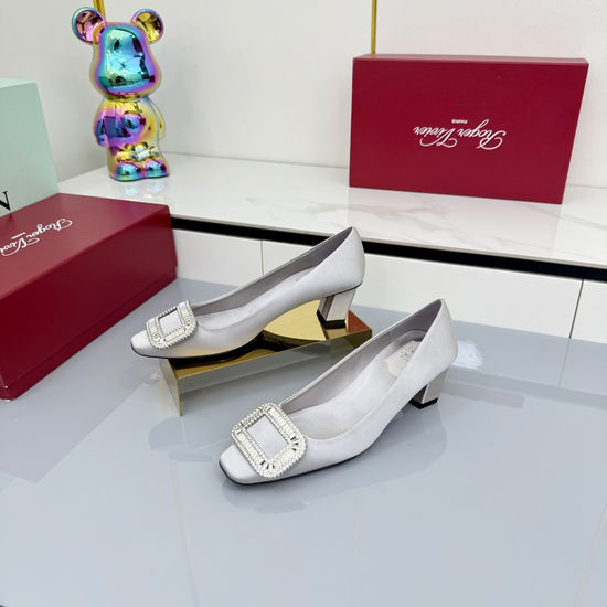 Roger Viver Crystal Buckle Satin Kitten Heel Slingback Pumps