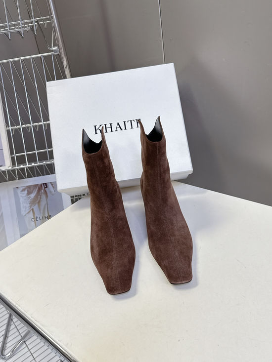 Khaite Vintage Pointed Toe Block Heel Fashion Ankle Boots