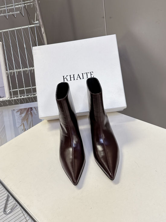 Khaite Vintage Pointed Toe Low Block Heel Ankle Boots