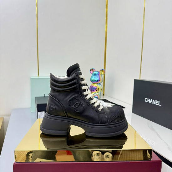 Chanel Classic Premium Leather Short Boots with Hardware Buckle