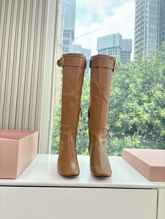 Miu Miu Stretchy Leather Knee High Boots Comfortable