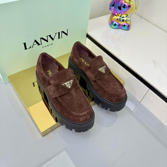 Prada Classic Thick Sole Leather Loafers with Logo Detail