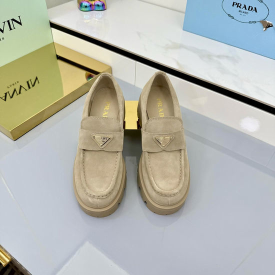 Prada Classic Thick Sole Leather Loafers with Logo Detail