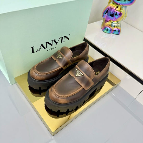 Prada Classic Thick Sole Leather Loafers with Logo Detail