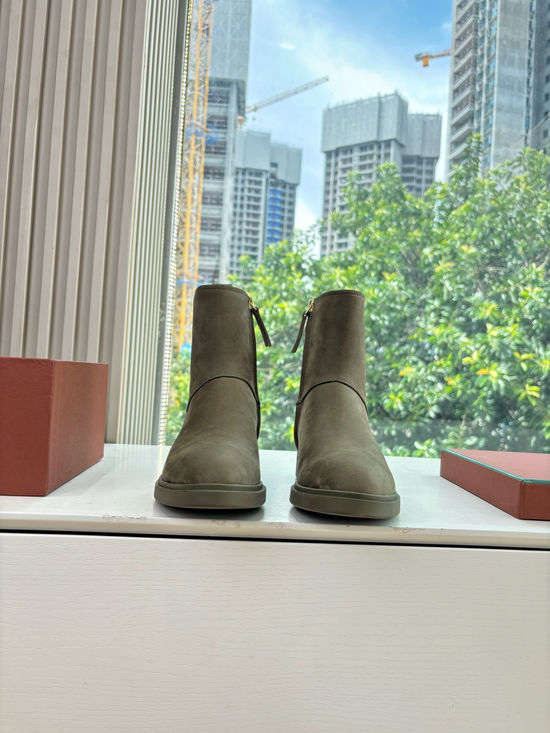 Loro Piana Suede Side Zip Ankle Boots Non-slip Rubber Sole