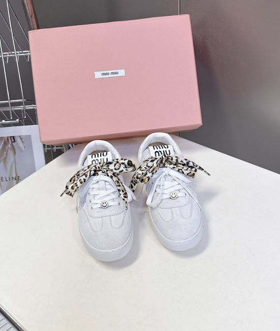 Miu Miu Double Laces DIY Decorated Retro Leather Sneakers